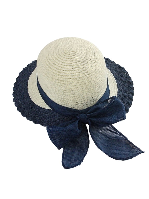 Womens Straw Sun Hat UV Protection Floppy Wide Brim Summer Beach Cap Floral Ribbon Lace Edge Detailing
