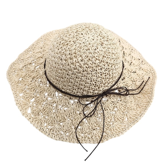 Womens Straw Sun Hat, Wide Brim UV Protection Bucket Hat Lightweight Elegant Breathable Foldable Packable Bowknot Visor Sun Protection Cap Summer Outdoor Beach Cap, Beige