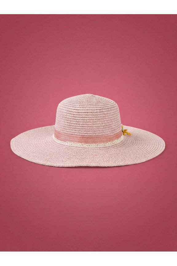 Womens Straw Sun Hat with Floral Embellishment, Wide Brim Boho Beach Hat, Summer Wedding Headwear, Vacation Travel Sun Protection Hat