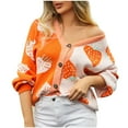 thumbnail image 1 of Womens Strawberry Cardigan Fall Long Sleeve Open Front Knit Sweater Casual Cute Graphic Cardigans Preppy Clothes Orange, M, 1 of 7