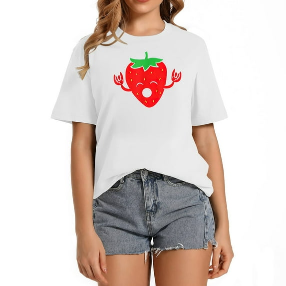 Womens Strawberry Rock And Roll Rocking Strawberry T-Shirt Black