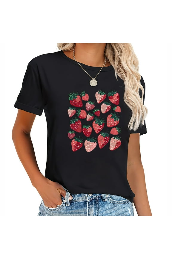 Womens Strawberry Shirt Cute Fruit T Shirts Strawberries Print Cottagecore Clothing Garden Graphic Tees