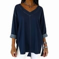 thumbnail image 1 of Womens Street Style Denim V Neck Top Casual Chic Blouse for Women Trendy Outfit and Daily Wear Deep Blue XXL, 1 of 7