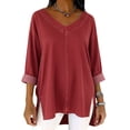 thumbnail image 1 of Womens Street Style Denim V Neck Top Casual Chic Blouse for Women Trendy Outfit and Daily Wear Red M, 1 of 7