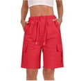 thumbnail image 1 of Womens Stretch Belt Pants String Shorts Pants Hollowed Out Lace Elastic Waist Drawstring Casual Shorts, 1 of 8