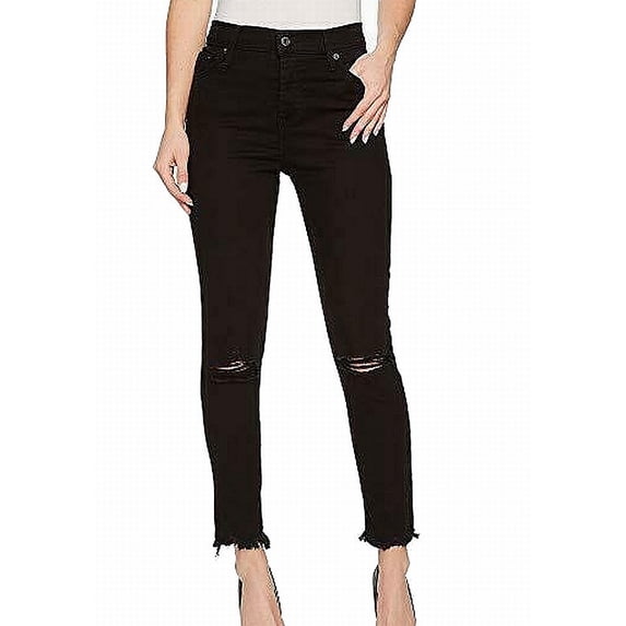 Womens Stretch Button-Fly Ripped Frayed Hem Jeans 27