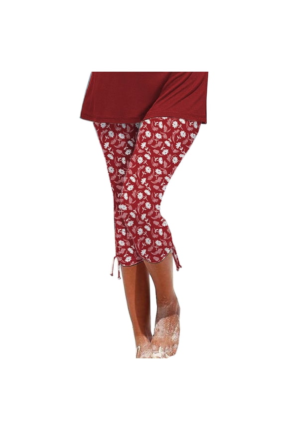 Womens Stretch Capri Pants High Waisted Printed Capri Leggings Workout Yoga Pants Comfy Compression Joggers