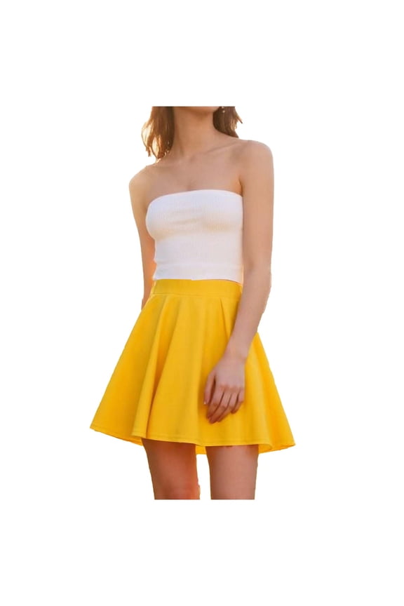 Womens Stretch Flare Mini Skirts Casual Elastic Waist Flared Solid Color Skater Skirt for Sports Golf Yellow XXL