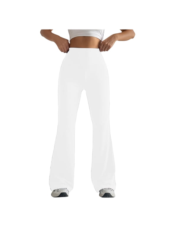 Womens Stretch High Waist Leggings Regular Fitted Solid Flared Pants Active Workout Yoga Pants Seamless