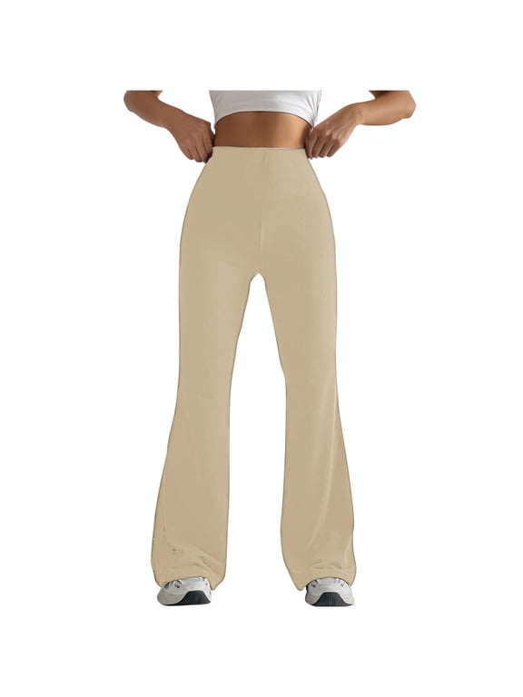 Womens Stretch High Waist Leggings Regular Fitted Solid Flared Pants Active Workout Yoga Pants Seamless
