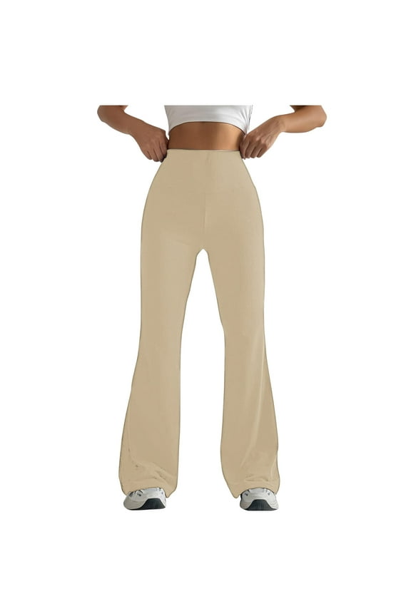 Womens Stretch High Waist Leggings Regular Fitted Solid Flared Pants Active Workout Yoga Pants Seamless