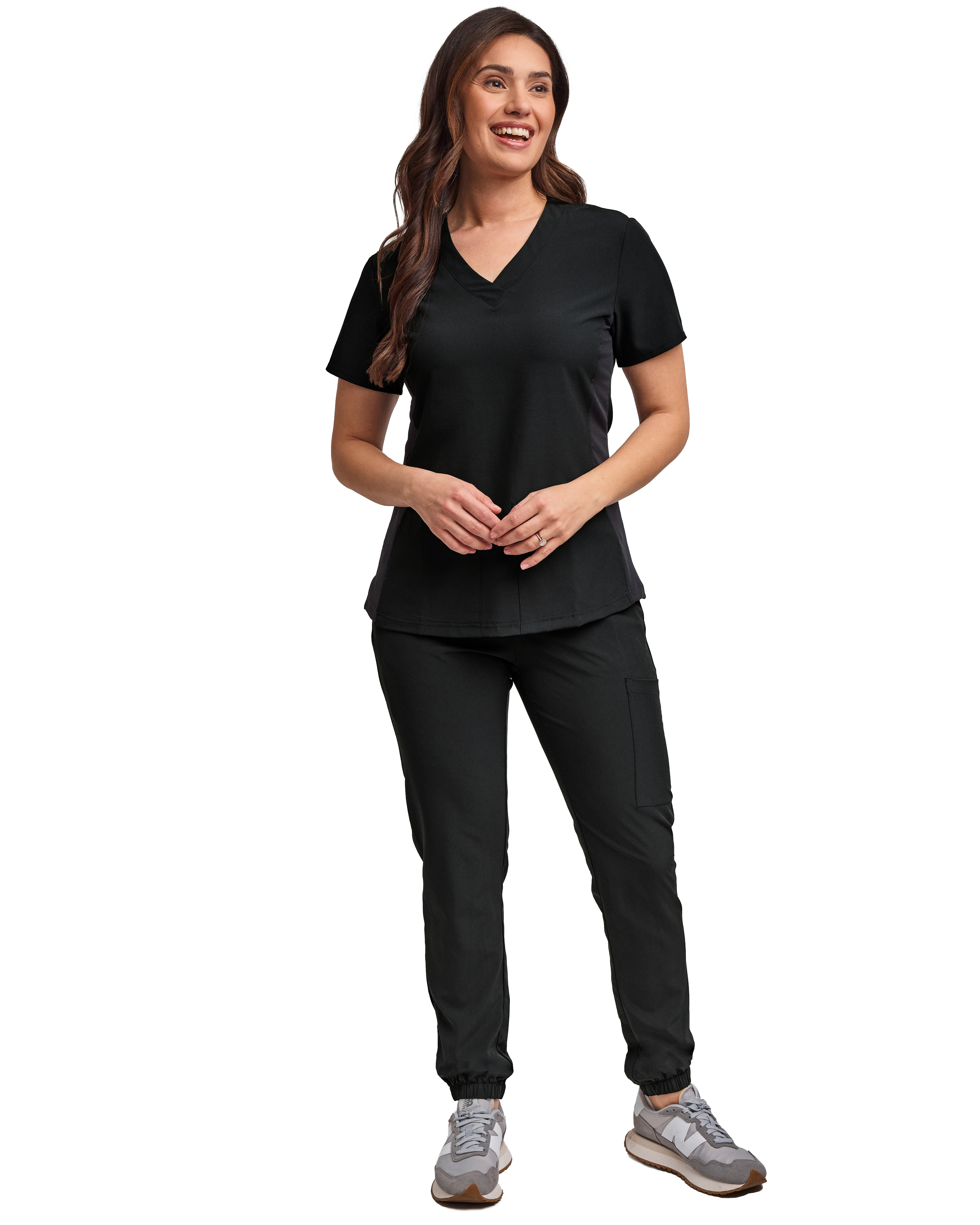 Womens Stretch Knit Panel Top and Jogger Pant Scrub Set Medical