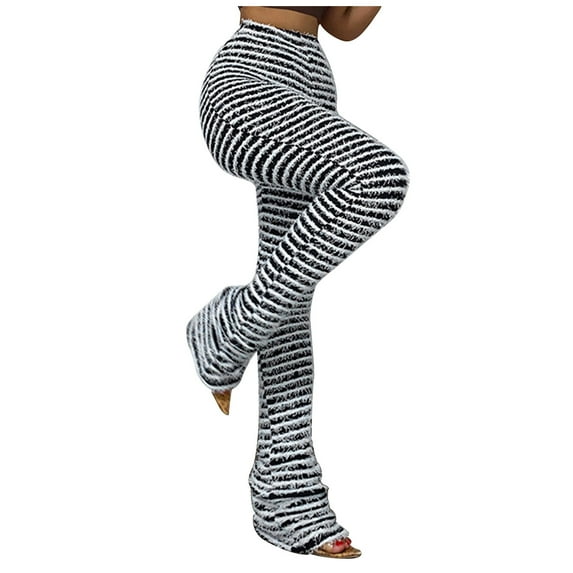 Womens Stretch Pants Knitted Stripe Print Trousers Sexy Slim Pants High-Waisted Hip-Lifting Slacks Street Causal Y2k Sweatpants(XXL,Black)
