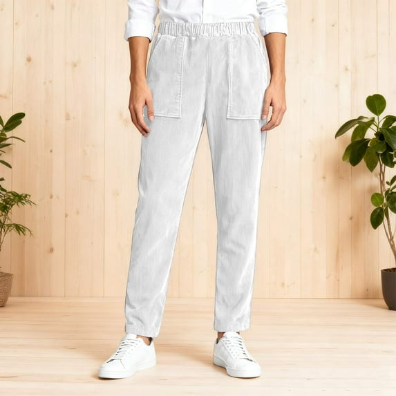 Womens Stretch Pants Straight Legs Elastic Waist Casual Trousers with Pockets