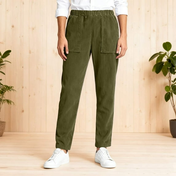 Womens Stretch Pants Straight Legs Elastic Waist Casual Trousers with Pockets