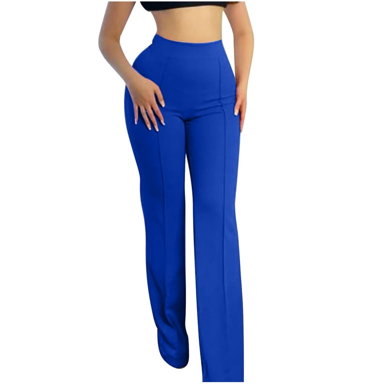 Womens Stretch Pull-On Dressy Pants Pure Color High Waisted Flare Leggings  Slim Fit Quick-dry Work Office Trousers 