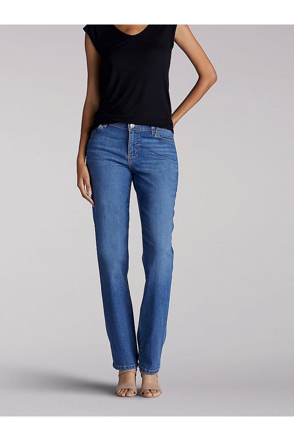 Womens Stretch Relaxed Fit Straight Leg Jean (Petite) in Meridian