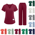 thumbnail image 1 of Womens Stretch V-Neck Cargo Scrub Set Pocket Cargo Pants 4-Way Stretch Moisture Wicking Straight Leg Nurse Uniforms Wine S, 1 of 6