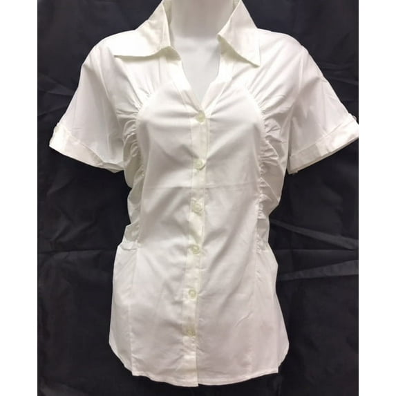 Womens Stretch Woven Button Down Short Sleeve Shirt