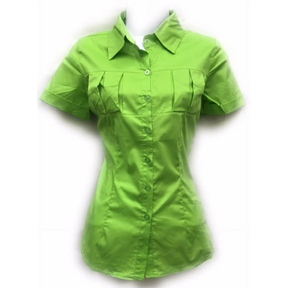 Womens Stretch Woven Button Down Short Sleeve Shirt