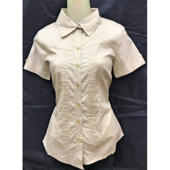 Womens Stretch Woven Button Down Short Sleeve Shirt