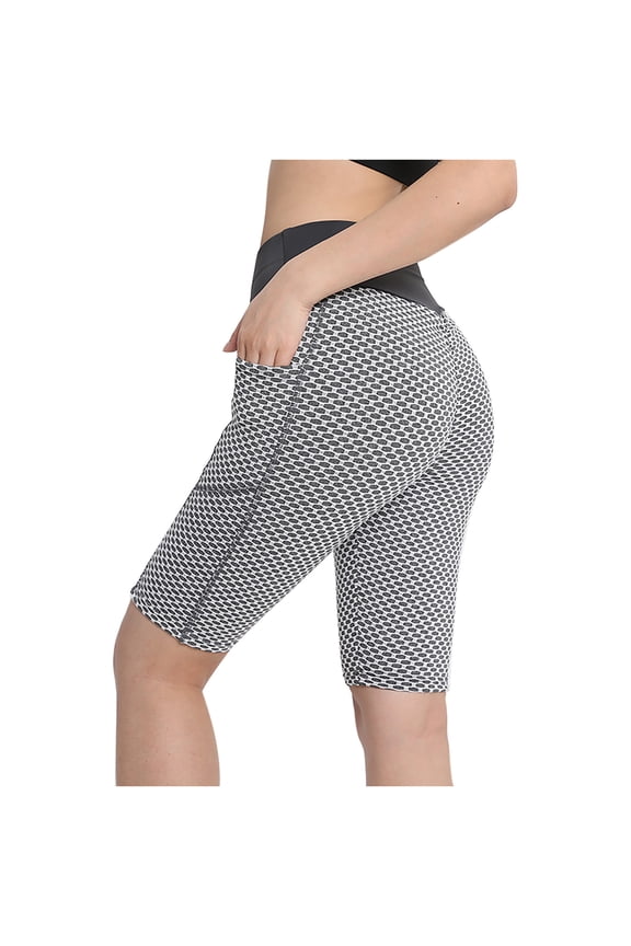 Womens Stretch Yoga Leggings High Waist Comfy Solid Bermuda Fitness Pants with Pockets Gym Sport Yoga Pants(2XL,Gray)