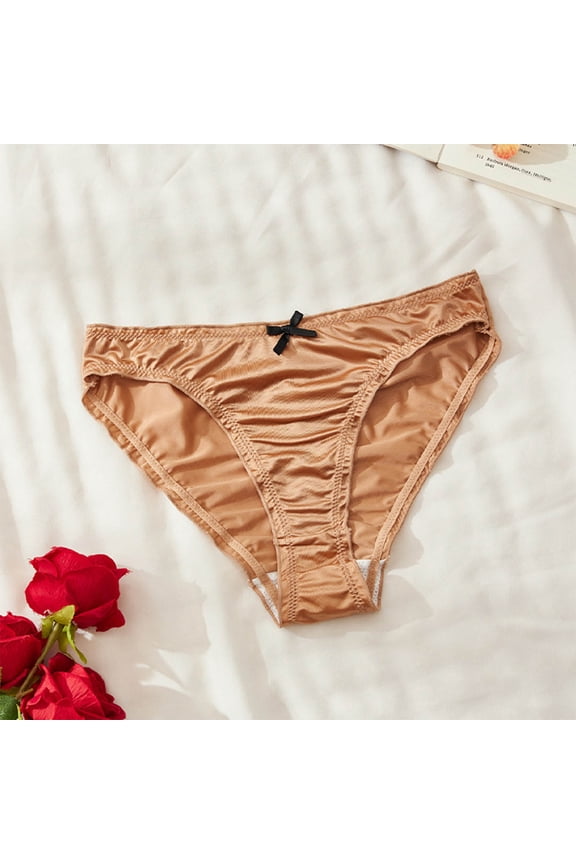 Womens Stretchy Bikini Underwear Low Rise Seamless No Show Panties Ruched Front Bow Detail Coffee,Size M