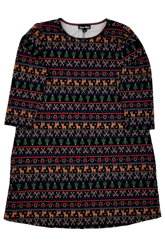 Womens Stretchy Black Christmas Tree Candy Cane Wreath Bow Holiday Dress Large