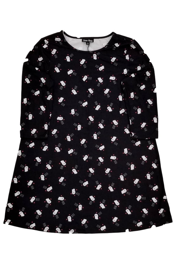 Womens Stretchy Black Halloween Spooky Ghosts Boo Orange Dots October Dress M