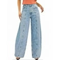 thumbnail image 1 of Womens Stretchy Denim Pants with Pockets High Waisted Wide Leg Relax Fit Jeans Pants Casual Loose Trousers Vintage Streetwear Pants, 1 of 4