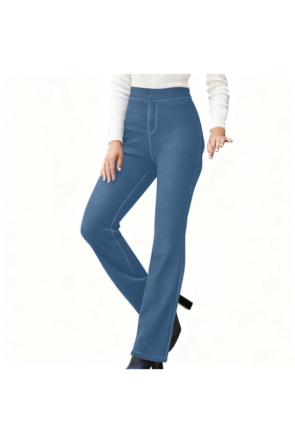 Womens Stretchy Flare Jeans High Waisted Denim Pants Fashion Casual Elastic Waist Pull on Leggings Blue 3XL