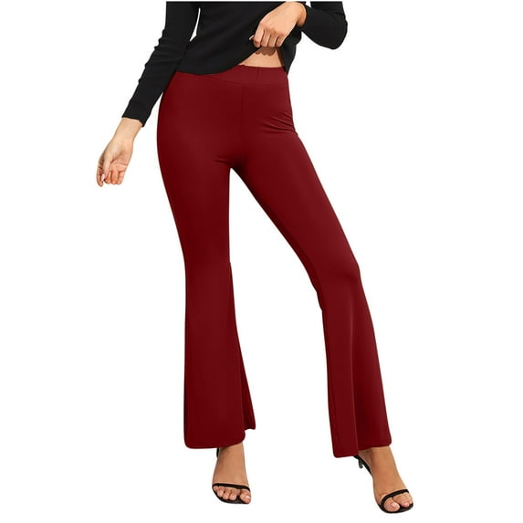 Womens Stretchy Flare Yoga Leggings High Waisted Solid Lightweight Casual Workout Leggings Sexy Bell Bottoms (XL, Red)