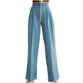 thumbnail image 1 of Womens Stretchy High Waisted Straight Suit Pants Solid Color Casual Loose Wide Leg Pull On Pants Trousers for Work, 1 of 7