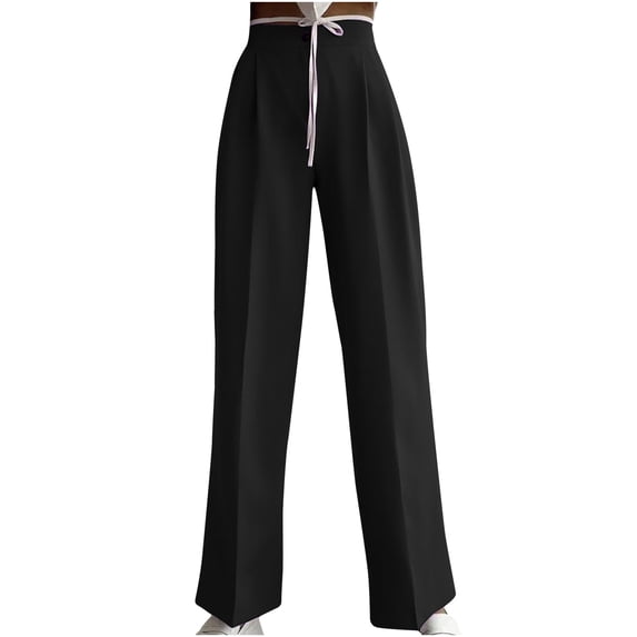 Womens Stretchy High Waisted Straight Suit Pants Solid Color Casual Loose Wide Leg Pull On Pants Trousers for Work