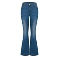 thumbnail image 1 of Womens Stretchy Mid Rise Flare Jeans Distressed Denim Bell Bottom Pants, 1 of 4