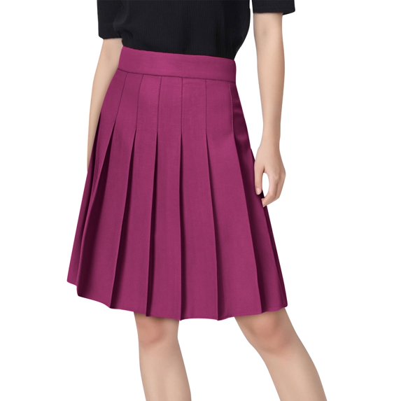 Womens Stretchy Pleated Midi Skirt Comfort High Waist Cheerleader School Uniform Skirt for Teen Girls