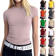 thumbnail image 1 of Womens Stretchy Ribbed High Neck Short Sleeve Gym Workout Slim Fitted Casual Full Length Top T-Shirt Purple Pink XL, 1 of 4