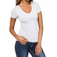 thumbnail image 1 of Womens Stretchy V Neck Tees Short Sleeve Form Fitted Short Sleeve Solid T-Shirts Casual Basic Y2K Tops, 1 of 4