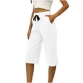 thumbnail image 1 of Womens Stright Leg Capri Pants Summer High Waisted Workout Pants Drawstring Casual Loose Cropped Trousers with Pockets, 1 of 6