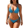 thumbnail image 1 of Womens String Bikini Sets Halter Neck Cut Out Swimsuits 2 Piece Bathing Suits for Women Summer Beach Fashion (2XL, Blue), 1 of 7