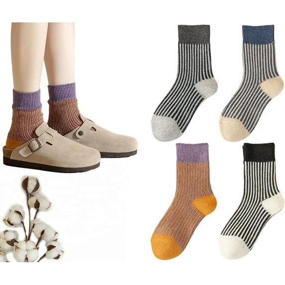 Womens Strip Ankle Socks Cute Athlete Ribbed Colorful Slouch Crew Cotton Casual Sock Size5-10.5