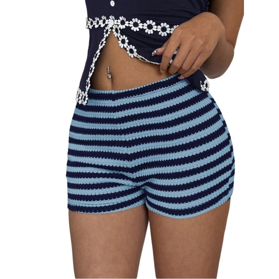 Womens Stripe Hot Girl Low Waist High Elasticity Shorts Bodycon Bottoms Fashion Summer Blue S