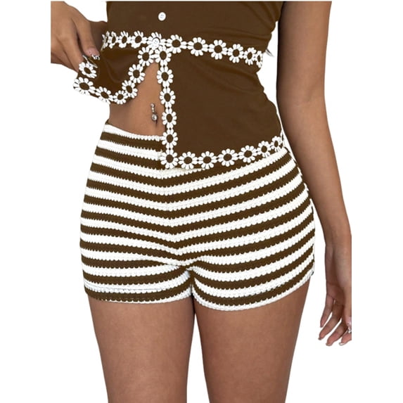 Womens Stripe Hot Girl Low Waist High Elasticity Shorts Bodycon Bottoms Fashion Summer Coffee L