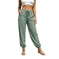 thumbnail image 1 of Womens Stripe Jogger Pants Comfy Long Lounge Bottom, Drawstring Elastic Waist Pants with Pockets Green S(S), 1 of 7