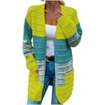 thumbnail image 1 of Womens Stripe Mid-Long Cardigan Oversized Long Sleeve Open Front Sweaters Casual Loose Knit Coats with Pockets (Green XXL), 1 of 2
