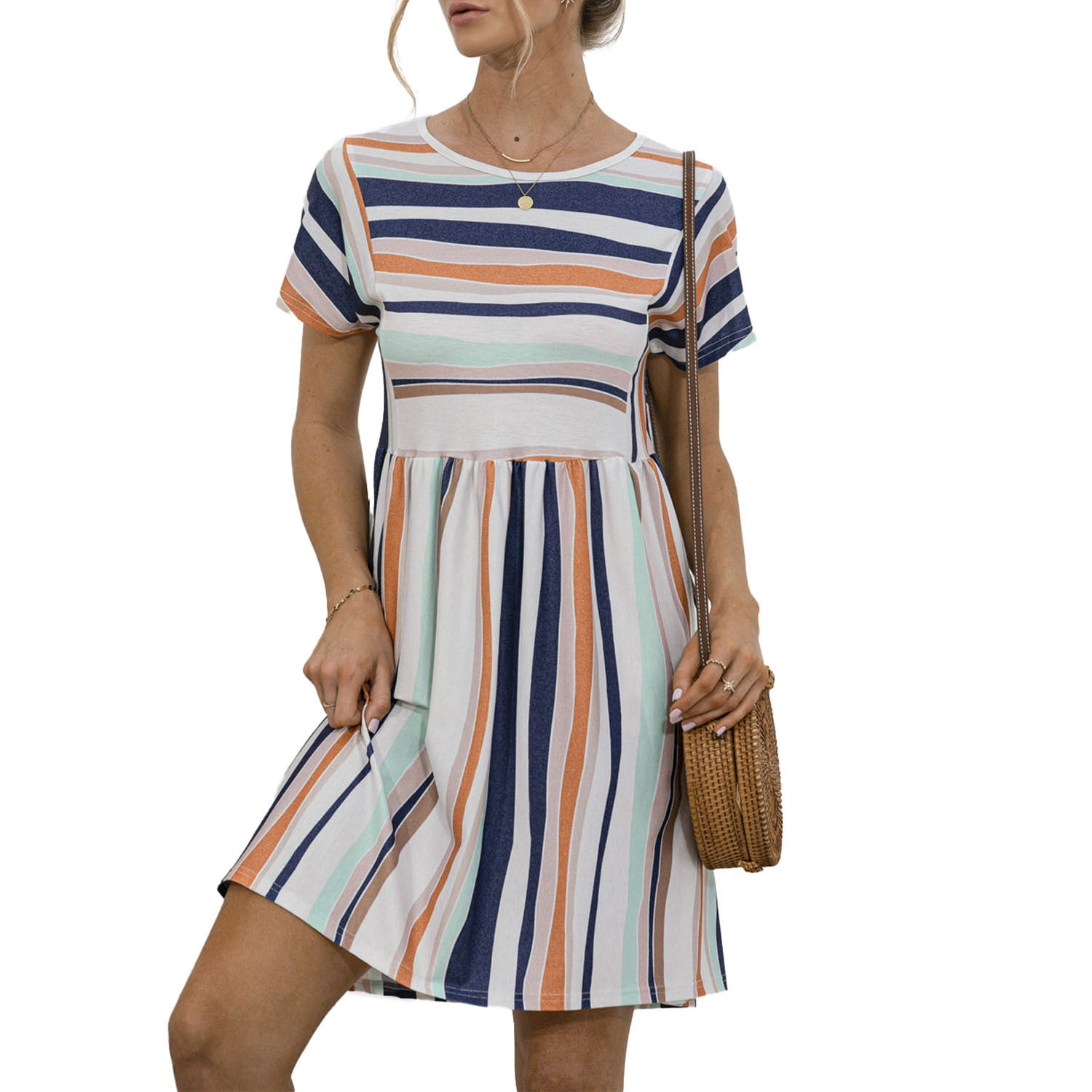 Womens Stripe Summer Dress Casual Short Sleeve Loose T-Shirt Dresses ...