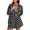 thumbnail image 1 of Womens Striped 2 Piece Outfits Button Down Shirts and Shorts Lounge Matching Sets Black XL, 1 of 4