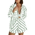 thumbnail image 1 of Womens Striped 2 Piece Outfits Button Down Shirts and Shorts Lounge Matching Sets Green 5XL, 1 of 4