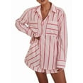 thumbnail image 1 of Womens Striped 2 Piece Outfits Button Down Shirts and Shorts Lounge Matching Sets Pink M, 1 of 5
