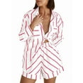 thumbnail image 1 of Womens Striped 2 Piece Outfits Button Down Shirts and Shorts Lounge Matching Sets Red L, 1 of 4